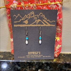 Turquoise and White Drop Earrings